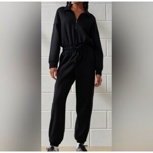 Abercrombie & Fitch Lounge Collection Black Half Zip Fleece Jumpsuit Small NEW